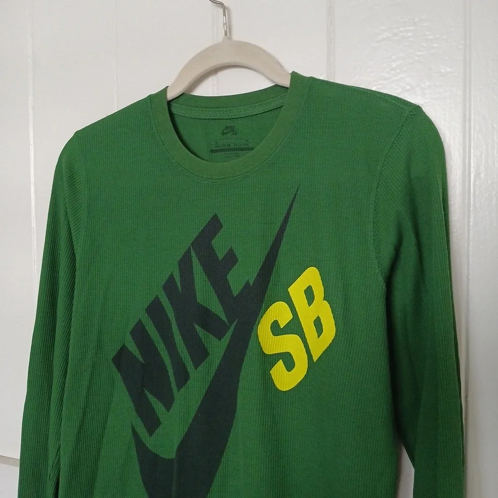 Nike SB Shirt Logo Spell Out Thermal Waffle Knit Youth XL Green Skateboard LS